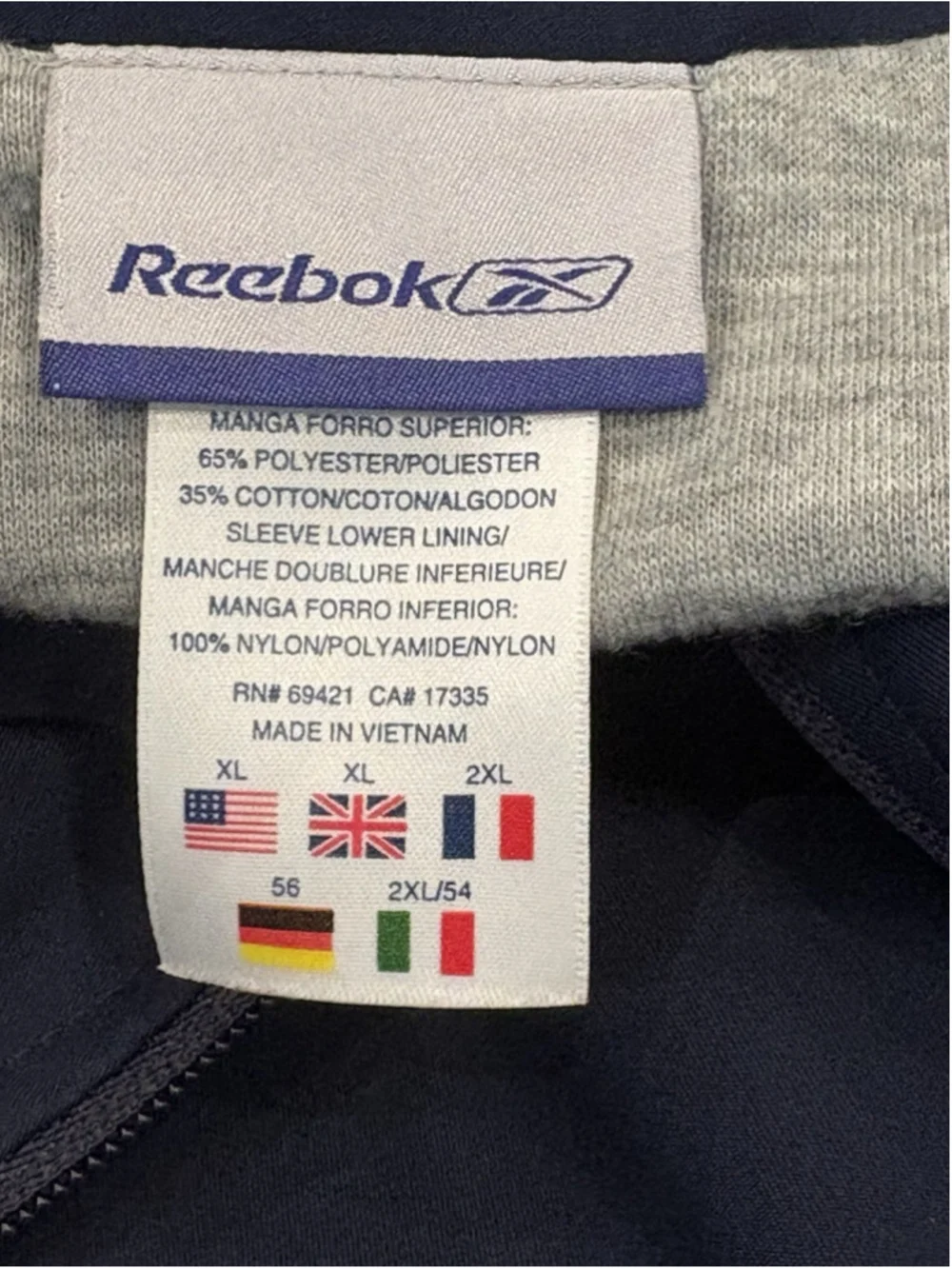 Reebok Men’s XL 2-Piece Lined Track Suit Navy Blue Full Zip Jacket & Pants